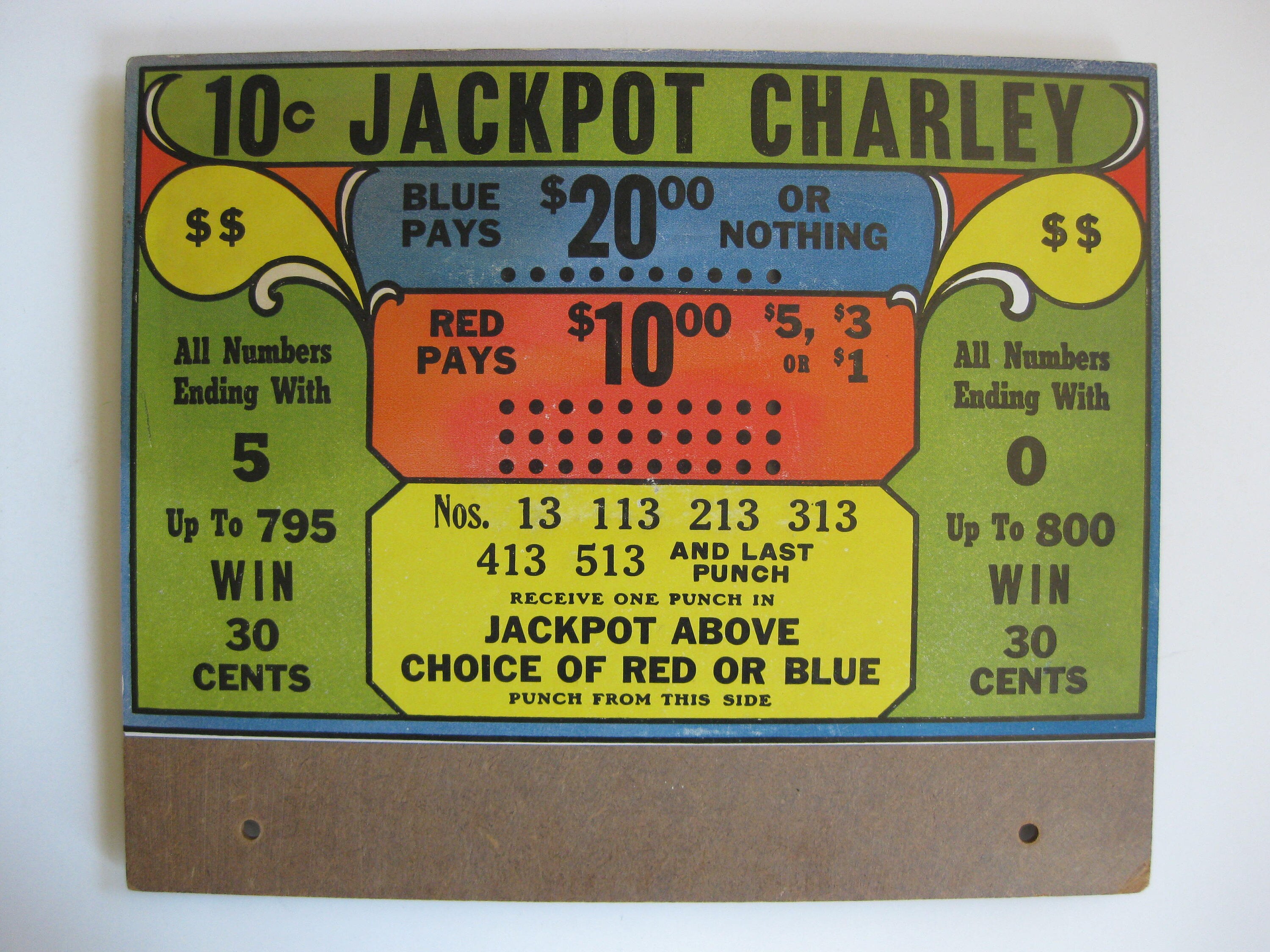 Unusual Type Vintage 10-cent JACKPOT CHARLEY Punchboard - Etsy