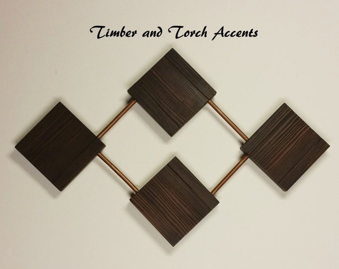 Abstract Wood and Metal Wall Art, Geometric Wall Decor, Salvaged Metal