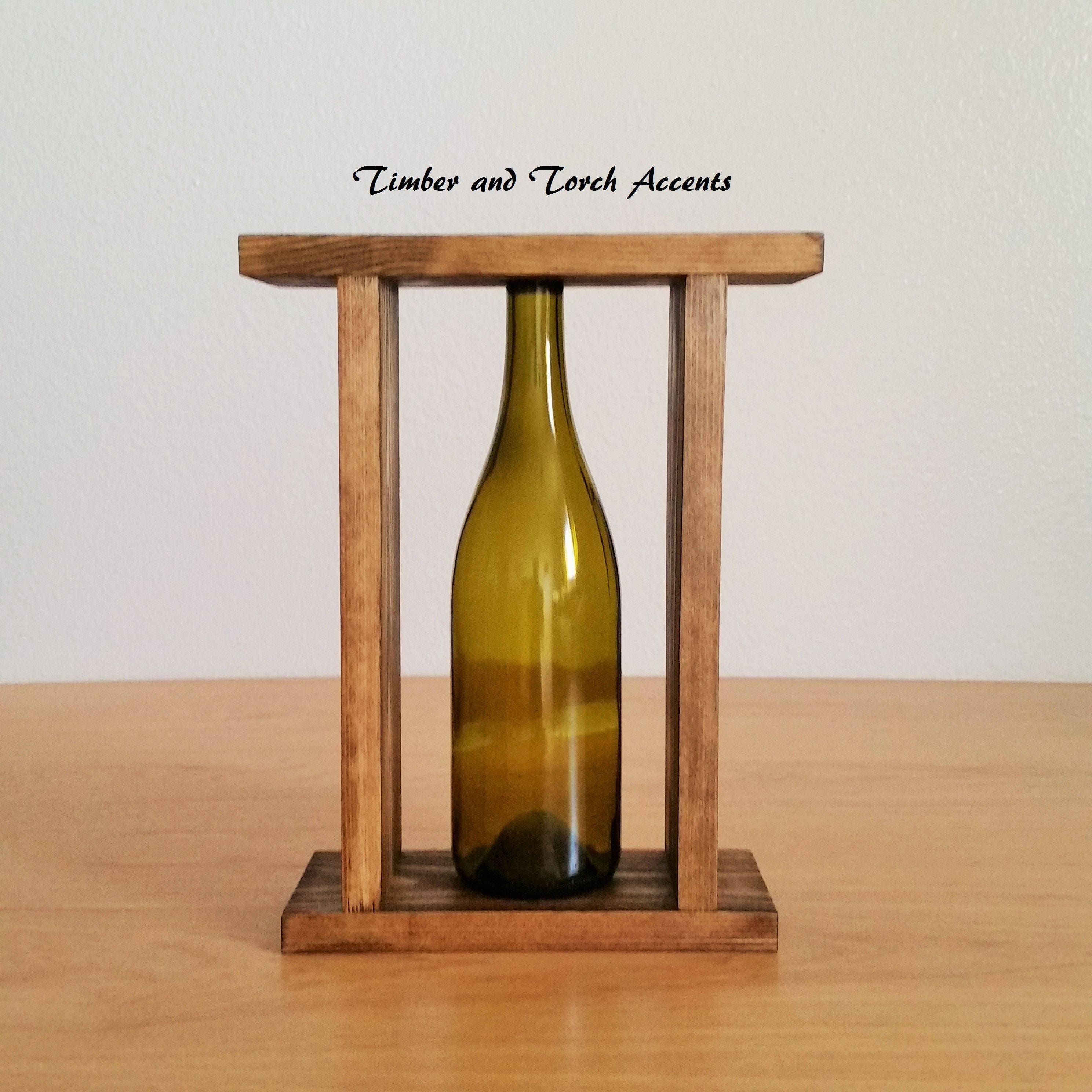 Wine bottle vase Table decor Wood bottle vase Bottle flower Etsy