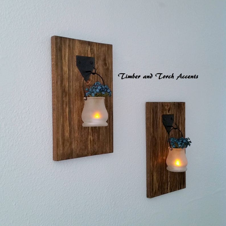 Wooden Wall Sconce Wood Candle Holder Primitive Country Decor Rustic Farmhouse Tea Light Woodsy