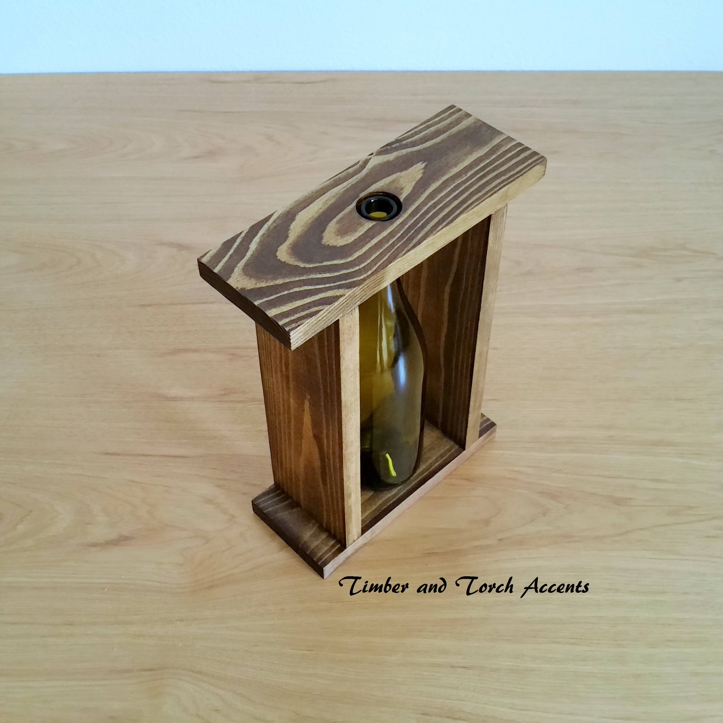 Wine bottle vase Table decor Wood bottle vase Bottle flower Etsy