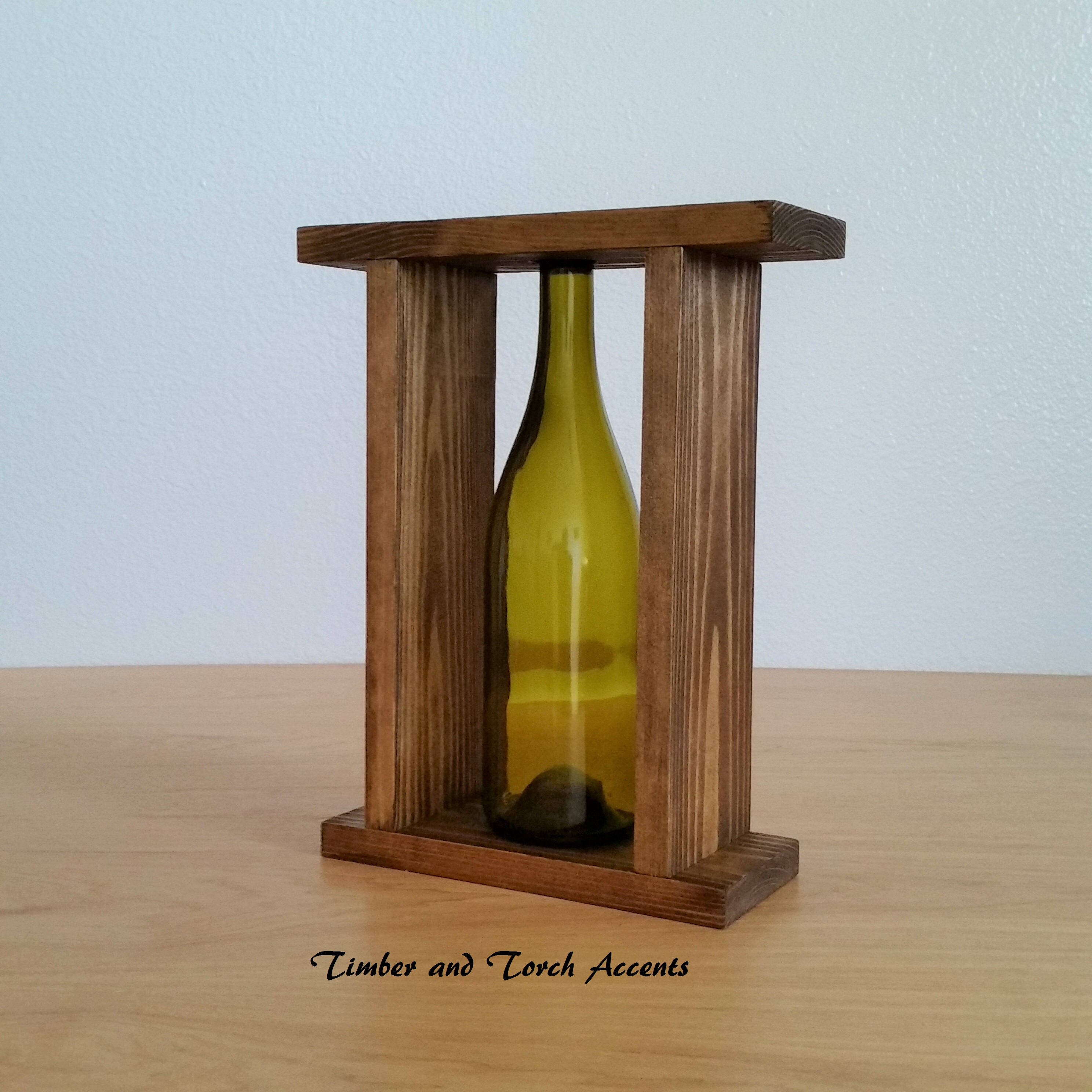 Wine bottle vase Table decor Wood bottle vase Bottle flower Etsy