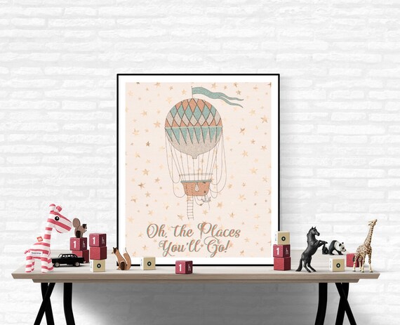 Vintage Hot Air Balloon Nursery Art Digital Art Wall Etsy