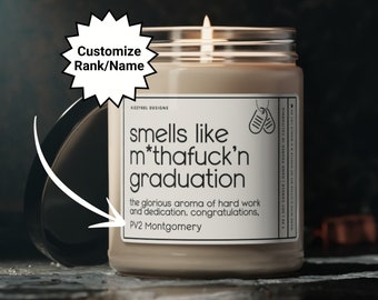 Personalized Military Graduation Gift, Smells Like Graduation Candle, BMT BCT RTC, Basic Training Graduation Funny Boot Camp Graduating Gift