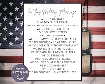 In This Military Marriage Military Family Wall Art Printable Patriotic Home Decor Canvas Print Gift For Army Navy Air Force Coast Guard Gift