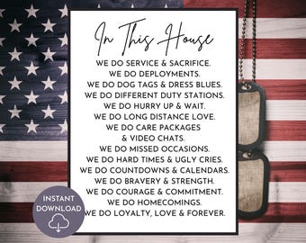In This House Military Family Wall Art Printable Patriotic Home Decor Gift Poster Army Navy Air Force Marines Coast Guard Space Force Prints