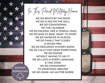 In This Proud Military Home Military Family Wall Art Printable Patriotic Home Decor Canvas Print Gift For Army Navy Air Force Coast Guard