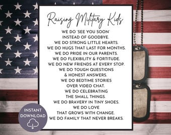 Raising Military Kids Canvas Military Family Wall Art Printable Patriotic Home Decor Canvas Print Gift For Army Navy Air Force Coast Guard