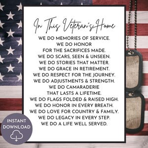 In This Veteran&#39;s Home Military Family Wall Art Printable Patriotic Home Decor Canvas Print Gift For Veteran Army Navy Air Force Coast Guard