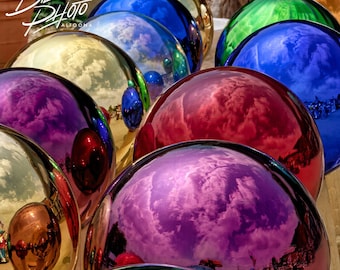 Very Colorful Gazing Balls Photo, Happy Wall Decor, Childs Room Art, Saturated Color Wall Art, Reflecting Gazing Balls Print, Color Lover