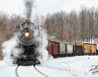 Winter Steam Train In Snow Photo, Vintage Steam Train, Train Lover Gift, Western Maryland Scenic Railroad, Railroad Gift, Train Room Art