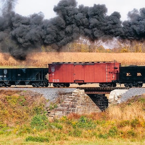 East Broad Top Railroad Freight Train Panorama Photo, EBT RR Train In Motion, Railroad Gift, Train Room Art, Vintage Steam Train Photo