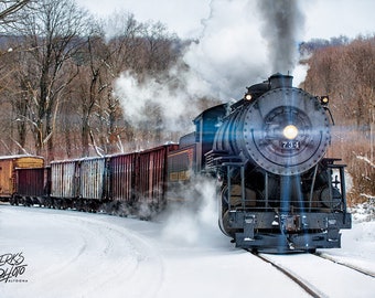Winter Steam Train In Snow, Vintage Steam Train, Railfan Gift, Western Maryland Scenic RR, Railroad Gift, Train Room Print, Train Photo