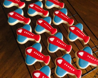 Plane Cookies, Baby Shower Cookies, Airplane Icing Cookies, Airplane Cookies, Birthday cookies, Red and Blue Plane Cookies
