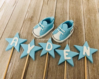 Fondant Shoes Cake Topper for Baby Boy,  fondant shoes, fondant tapper, baby shower, baby shoes cake topper, cake topper baby, baby booties