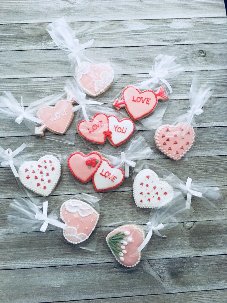 Wedding Cookie Gift / Party Favor / Heart Cookies / Valentines Etsy