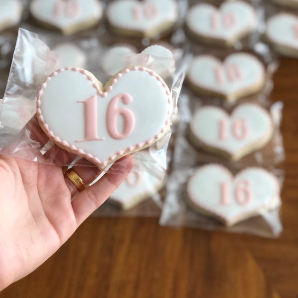 Sweet Sixteen Cookie, Quinceanera cookies, party favor, birthday cookies, number cookies, hearth cookies