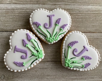 Bridal Shower Wedding Cookies, Flower Cookies, Birthday Cookies, Engagement Cookies, Lavender Cookies, Cookies, Icing Cookies, 1 Dozen