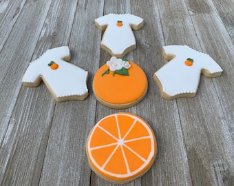 Orange Cookies, Citrus cookies, Birthday Cookies, theme Cookies, Birthday Cookies, Icing Cookies, 1 Dozen
