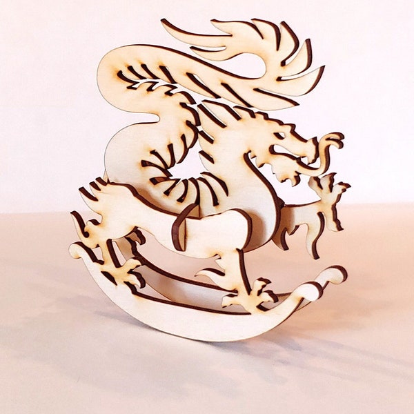 Dragon Laser Cut Wooden Puzzle Rocker. Vector file for laser cutting, CNC cutting. Instant Download.