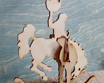 Bucking Bronco Laser Cut Wooden Puzzle Rocker. Vector file for laser cutting, CNC cutting. Instant Download.