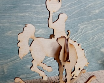 Bucking Bronco Laser Cut Wooden Puzzle Rocker. Vector file for laser cutting, CNC cutting. Instant Download.