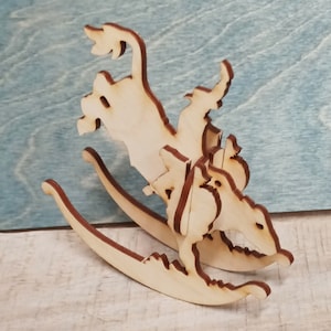 Bull Rider Laser Cut Wooden Puzzle Rocker. Vector file for laser cutting, CNC cutting. Instant Download.