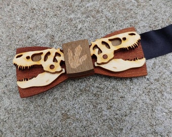Kids Dinosaur Skull Wood Bow Tie - Unique Special Occasion Bowties for Mens - T-Rex Skull Wood Tie