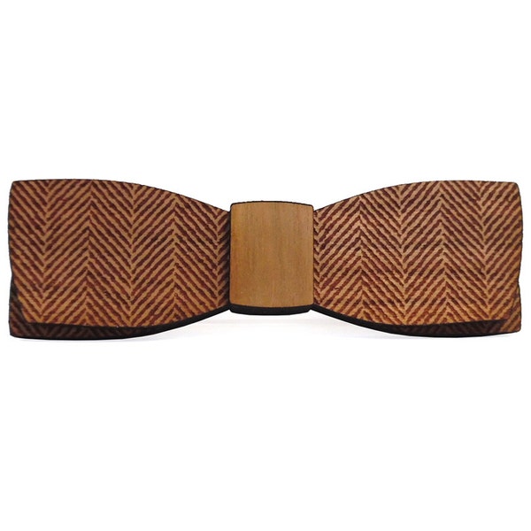 Unique Wood Herringbone Bow Tie - Unique Formal Wear - Specialty Wood Bow Tie - Straight Shape Tie