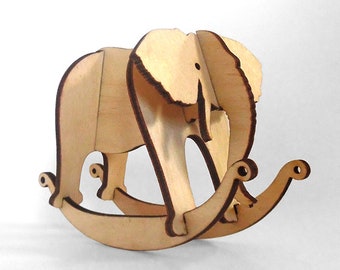 Elephant Laser Cut Wooden Puzzle Rocker. Vector file for laser cutting, CNC cutting. Instant Download.