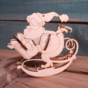 Santa Skating Laser Cut Wooden Puzzle Rocker. Vector file for laser cutting, CNC cutting. Instant Download.