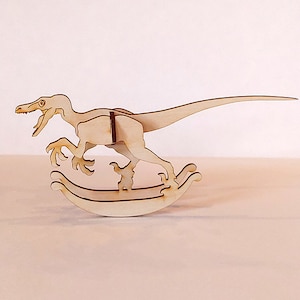 Velociraptor Laser Cut Wooden Puzzle Rocker. Vector file for laser cutting, CNC cutting. Instant Download.