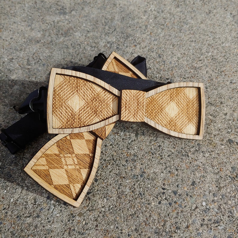 Plaid Pattern Wooden Bow Tie Angus Red Oak Wood Tie Unique Etsy