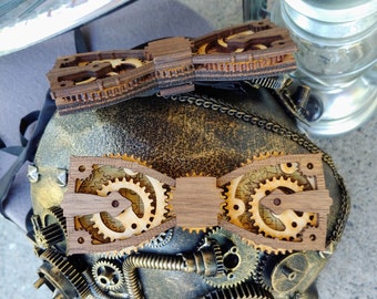 Steampunk Gear Bow Tie – Moving Wooden Gears, Walnut & Birch