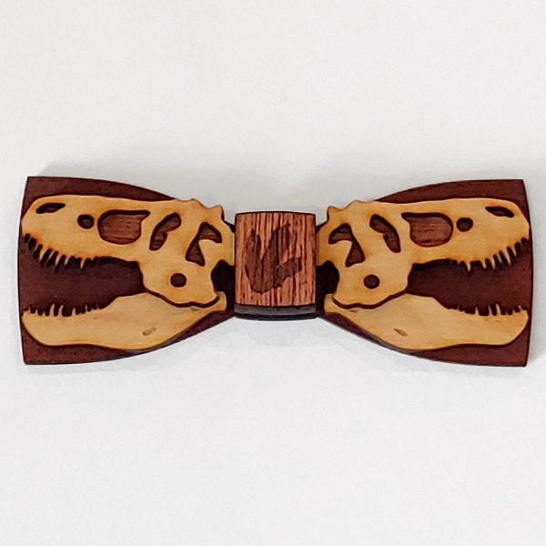 Papillon in legno con teschio di dinosauro - Papillon da uomo unici per occasioni speciali - Cravatta in legno con teschio T-Rex