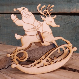 Santa on Reindeer Laser Cut Wooden Puzzle Rocker. Vector file for laser cutting, CNC cutting. Instant Download.