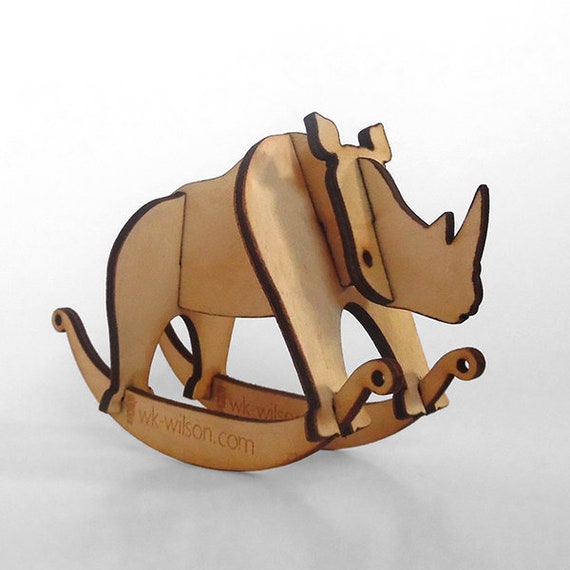 Rhino Laser Cut Wooden Puzzle Rocker. Vector File for Laser Etsy