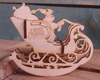 Santa&#39;s Sleigh Laser Cut Wooden Puzzle Rocker. Vector file for laser cutting, CNC cutting. Instant Download.