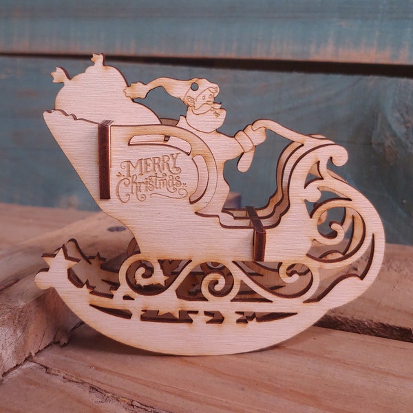 Santa's Sleigh Laser Cut Wooden Puzzle Rocker. Vector file for laser cutting, CNC cutting. Instant Download.