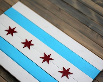 15" Mini Chicago Holzflagge / Chicago Flagge Dekor / Kleine Holzflagge für Wohnzimmer, Bar / Chicago Einweihungsgeschenk / Paletten flagge
