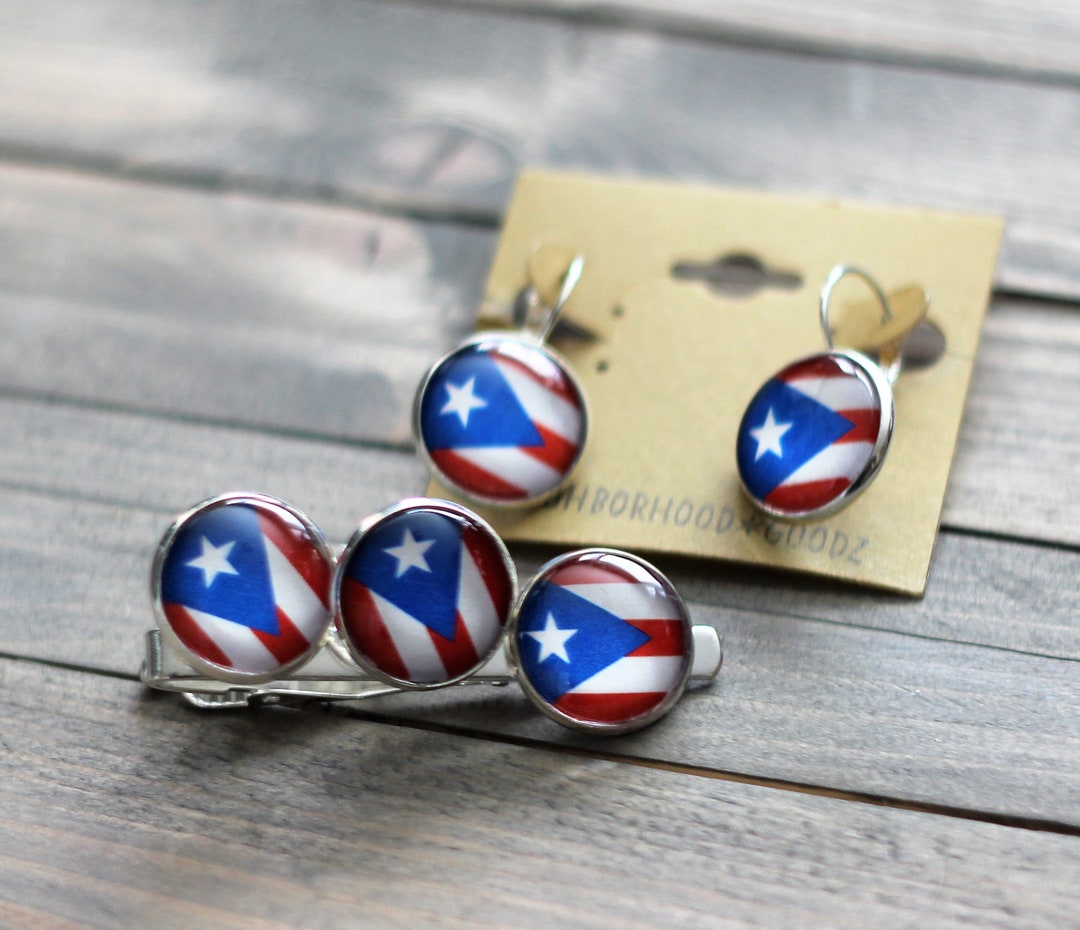 Show Your Pride! 3 Pairs Puerto Rico Flag Metal Stud Earrings – Unisex Souvenir Gifts