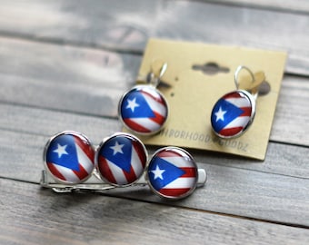 Puerto Rico Flagge Ohrringe/Manschettenknöpfe/ Puerto Ricanischer Schmuck/ Puerto Ricanischer Flagge Ohrringe und Manschettenknöpfe/ Zeige deinen Puerto Ricanischen Stolz!