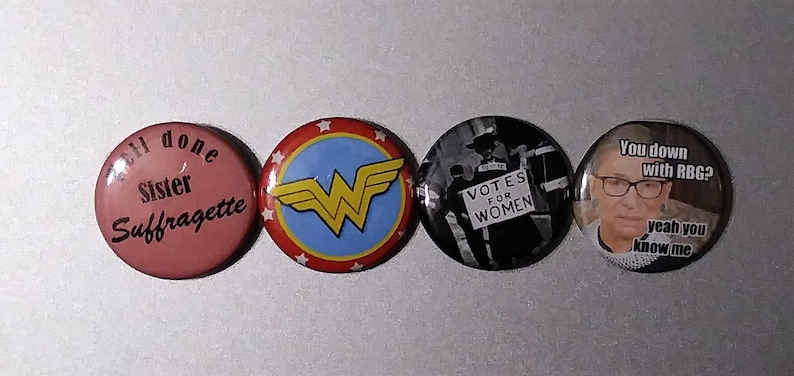 1 Feminist pinback pin set/ Rosie the Riveter pins/ Female empowerment pins/ Nasty woman pin set/ Great gift for a strong women image 4