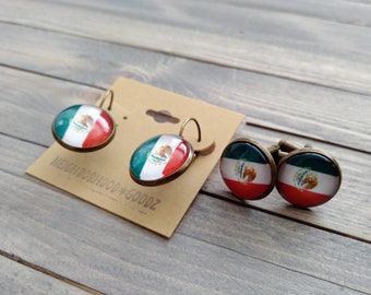 Mexican Flag Earrings/Cufflinks/Mexican jewelry/ Mexican flag earrings and cufflinks/ Show your Mexian pride!