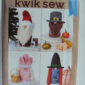 Kwik Sew Sewing Pattern 4322 - Holiday Themed Plush Gnomes in 2 Sizes - Santa, Bunny, Witch and Pilgrim - 6 Inches to 13 Inches Tall