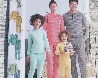 Simplicity Sewing Pattern 9455 - Misses, Men's and Children's Knit Leggings and Long Sleeve Henley Top - Sizes Child XS - L & Adult XS - XL