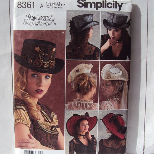 Simplicity Sewing Pattern 8361 Misses Steampunk Top Hat Topper Wide Brim and Tricorne Sizes S to L