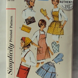 Simplicity Sewing Pattern 6206 - Misses 1960's Kitchen Accessories & Gifts - Vintage Style Aprons, Oven Mitts, Scarves, Bag and Clutch
