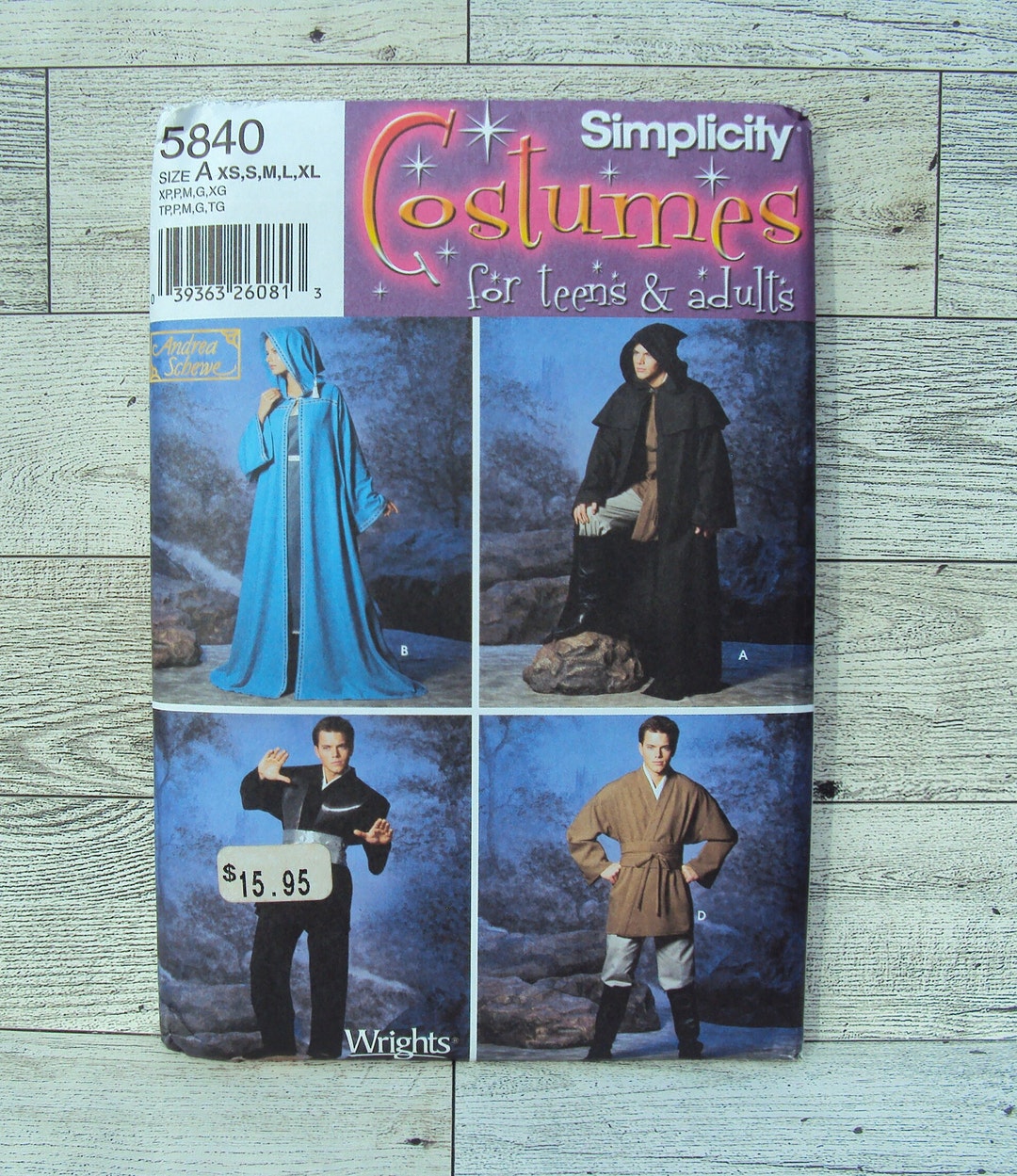 Simplicity Sewing Pattern 5840 Star Wars Jedi Cloak Tunic Robe Unisex