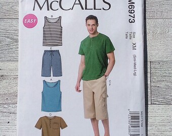 McCall's M6973 Sewing Pattern - Men's Tank Tops, T-Shirts and Pull-on Shorts - Sizes 34 to 44 ( Sml-Med-Lrg )
